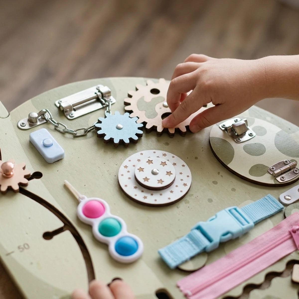 Latches, gears and buckle on the growth chart panel