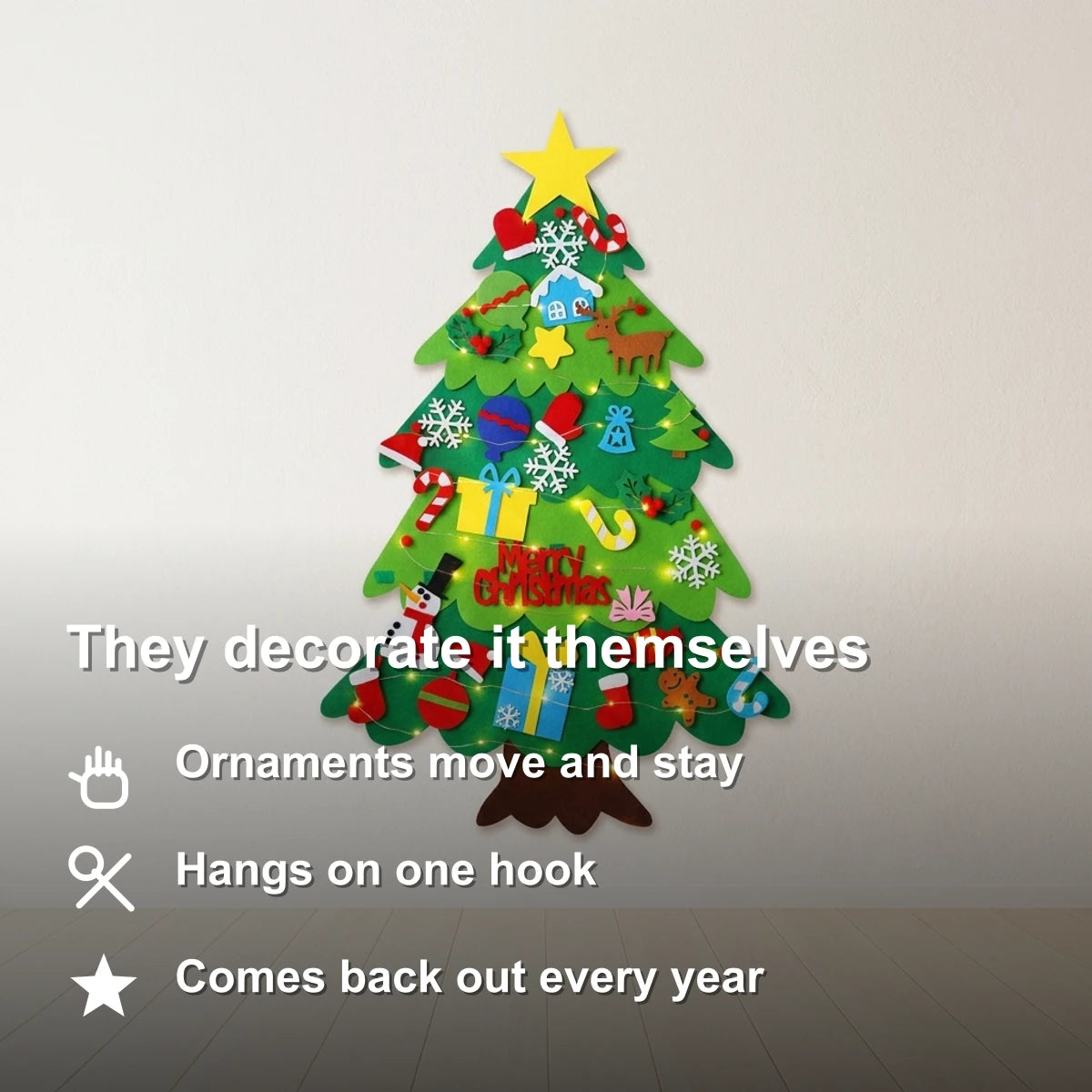 Felt Christmas tree, ornaments move and stay put