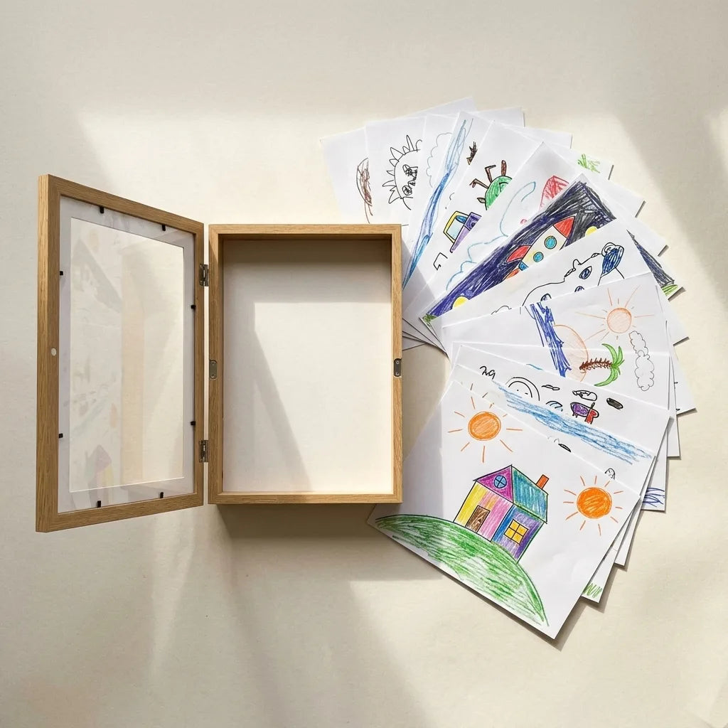 Kids art display frame, everything included laid out