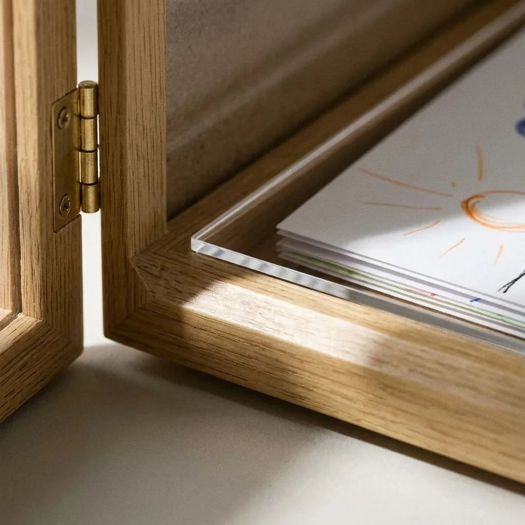 Kids art display frame, close-up of the materials and finish