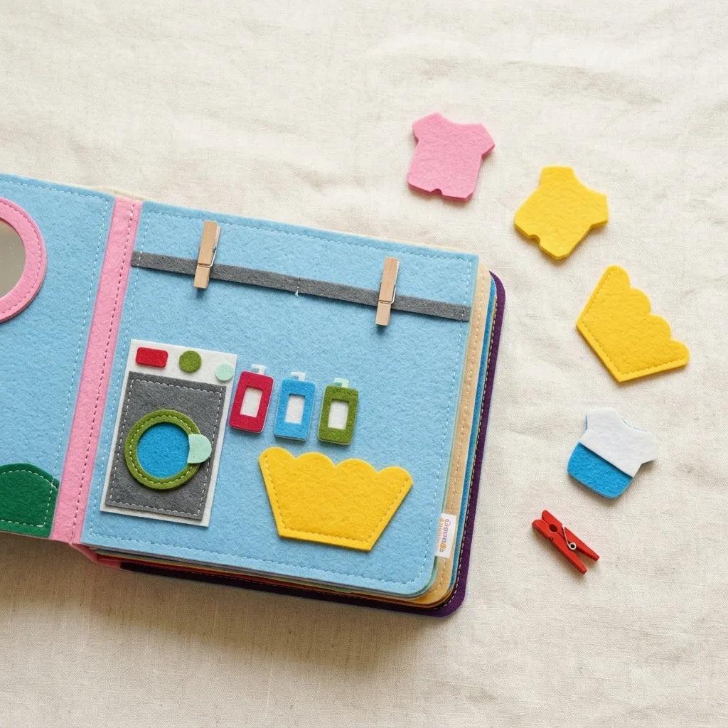 Montessori felt story book, everything included laid out