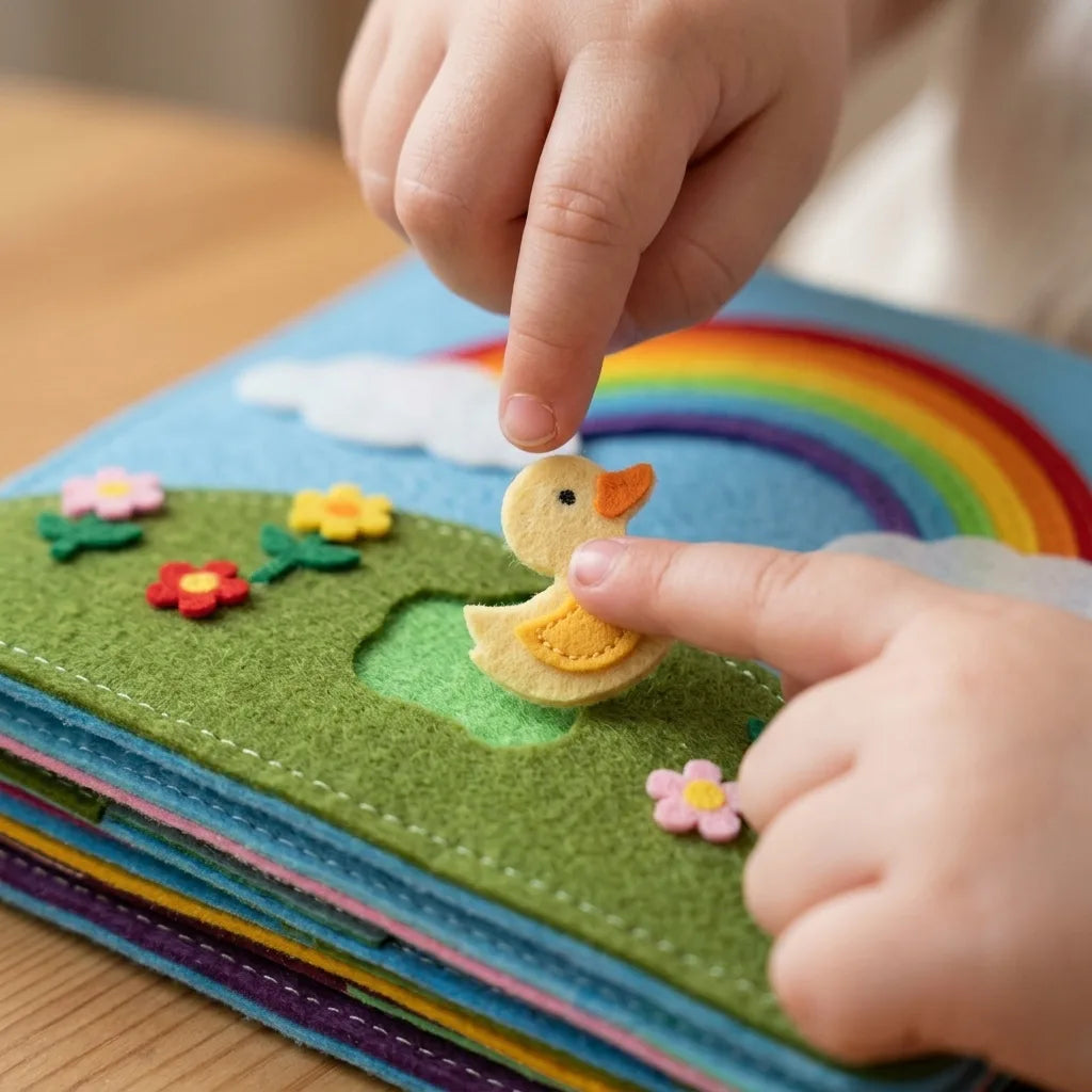 Montessori felt story book, close-up of the key movement