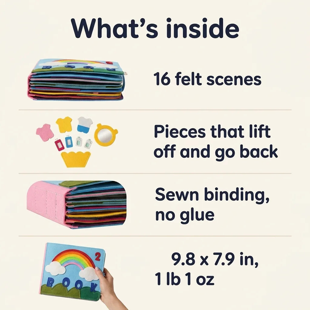 Montessori felt story book, what is in the box