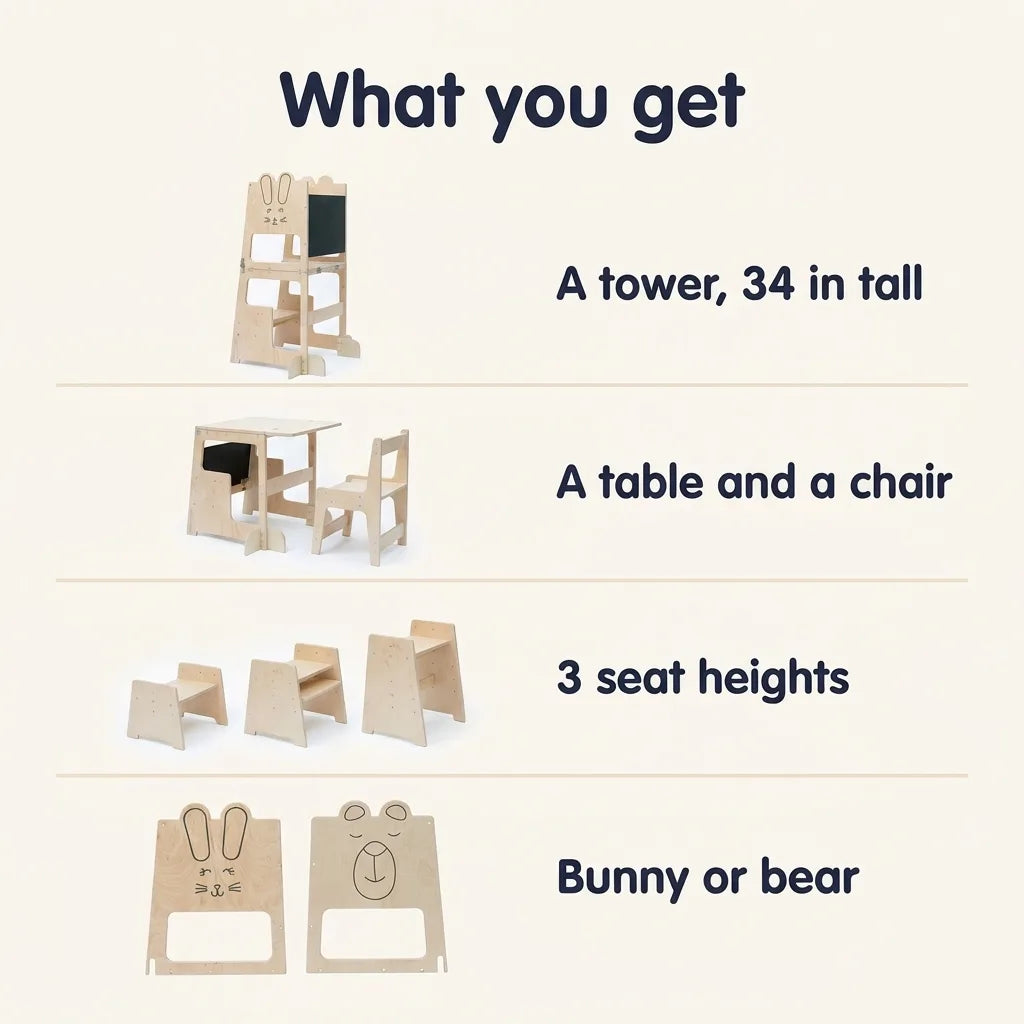 Montessori 3 in 1 learning tower, what is in the box