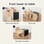 Montessori 3 in 1 learning tower, how it works in three steps