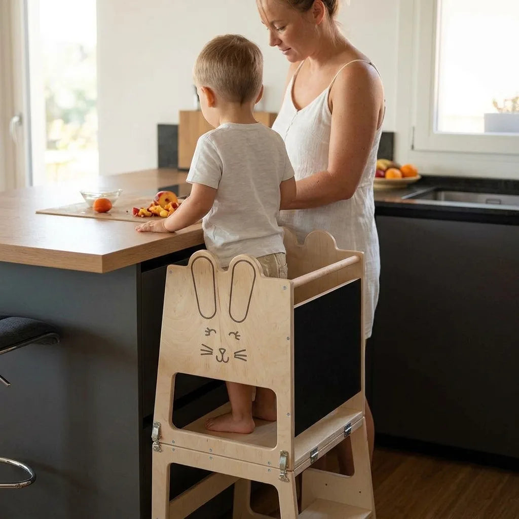 Montessori 3 in 1 learning tower being played with at home