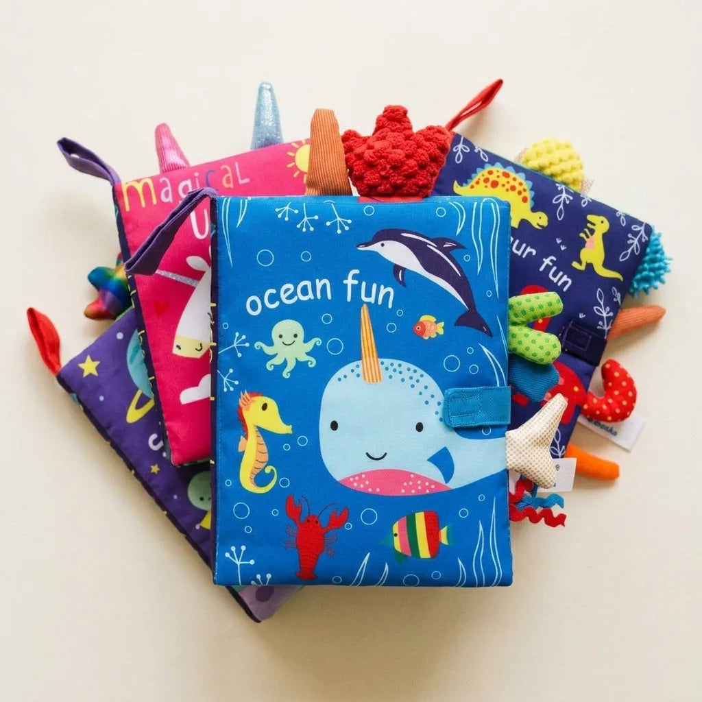 Montessori soft cloth books for babies, everything included laid out