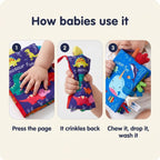 Montessori soft cloth books for babies, how it works in three steps