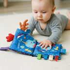 Montessori soft cloth books for babies being played with at home