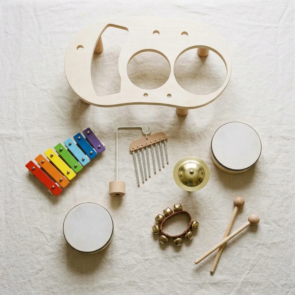 Montessori wooden music set for toddlers, everything included laid out