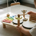 Montessori wooden music set for toddlers, close-up of the key movement
