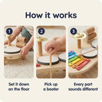 Montessori wooden music set for toddlers, how it works in three steps