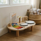 Montessori wooden music set for toddlers being put away