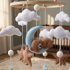 Close-up of the hand-stitched wool felt on the Blue Moon Bear crib mobile